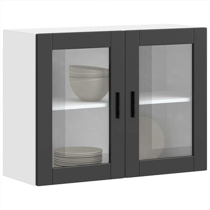 Küchen-Hängeschrank mit Glastür Porto Schwarz