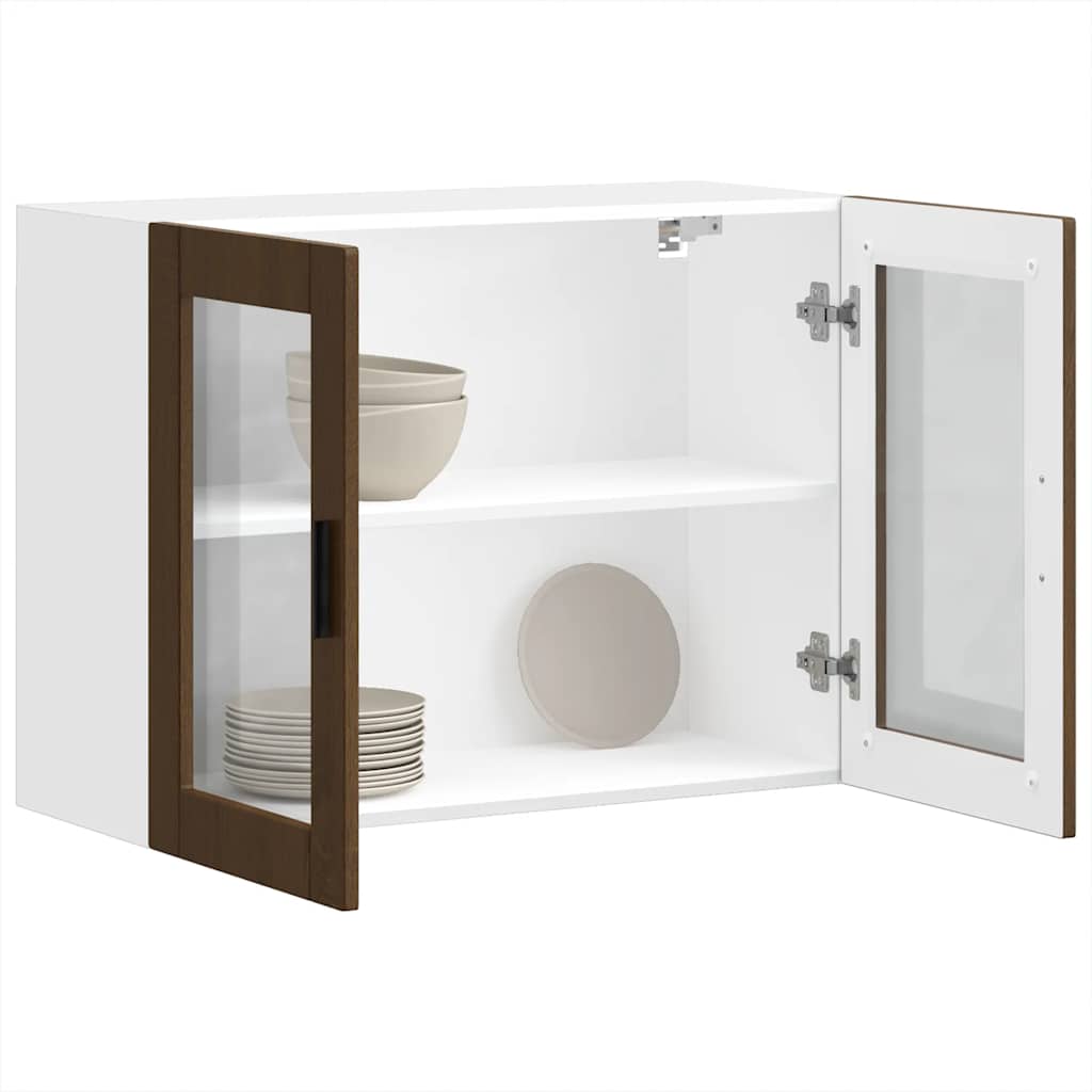 Küchen-Hängeschrank mit Glastür Porto Braun Eichen-Optik