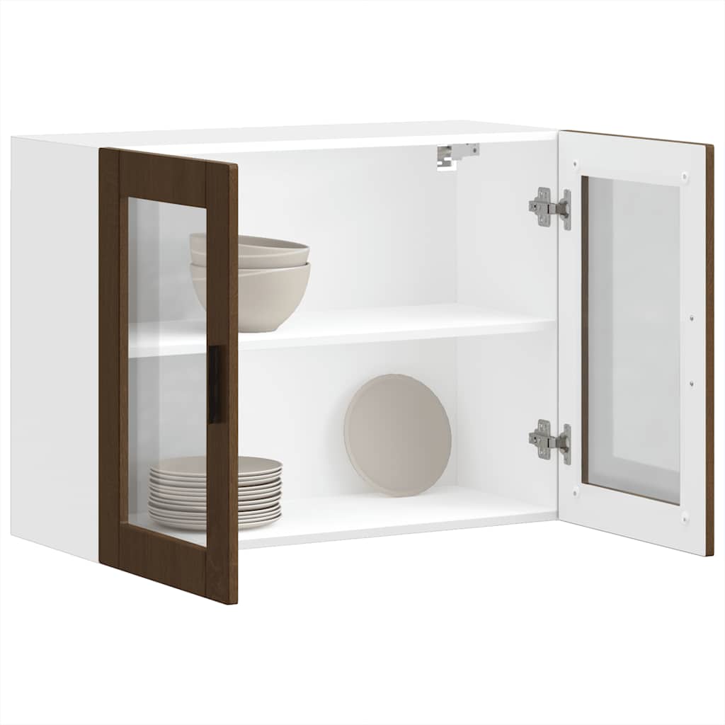 Küchen-Hängeschrank mit Glastür Porto Braun Eichen-Optik