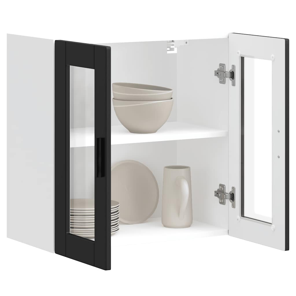 Küchen-Hängeschrank mit Glastür Porto Schwarz