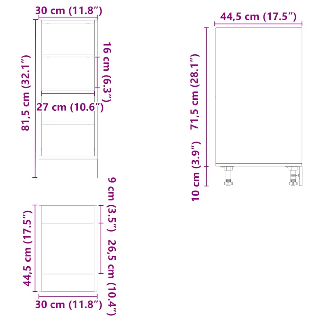 Unterschrank Riga Schwarz 30x44,5x81,5 cm Holzwerkstoff