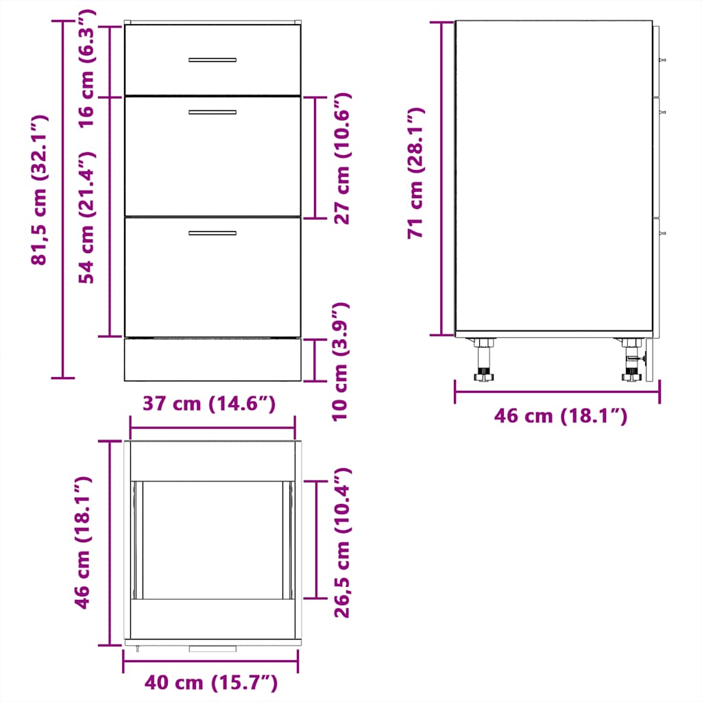 Unterschrank Lyon Grau Sonoma 40x46x81,5 cm Holzwerkstoff