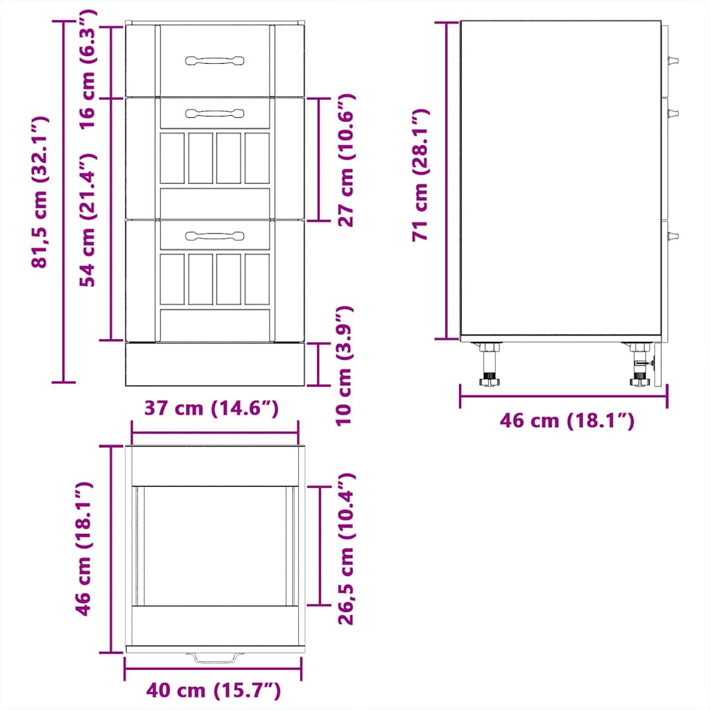 Küchen-Unterschrank Lucca Weiß Holzwerkstoff