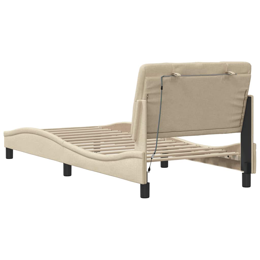 Bettgestell mit LED ohne Matratze Creme 80x200 cm Stoff