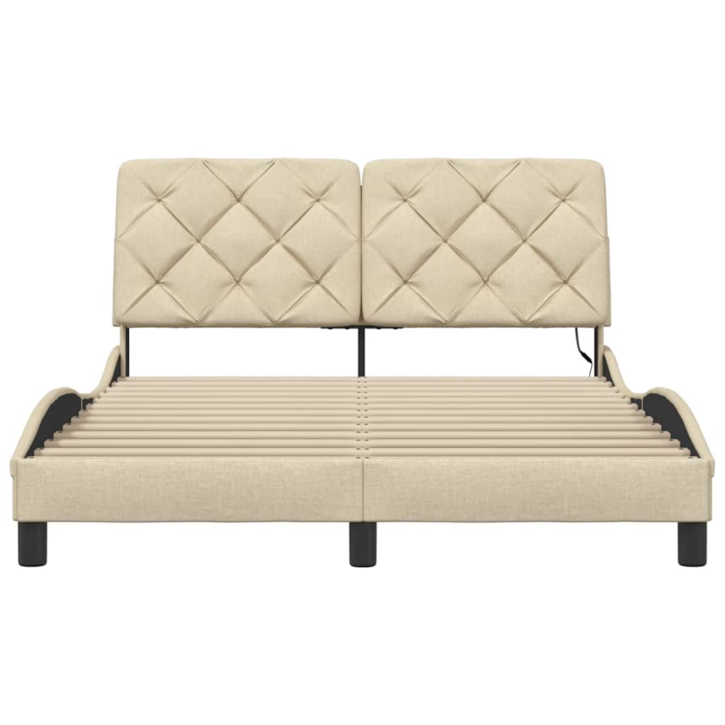 Bettgestell mit LED ohne Matratze Creme 140x190 cm Stoff