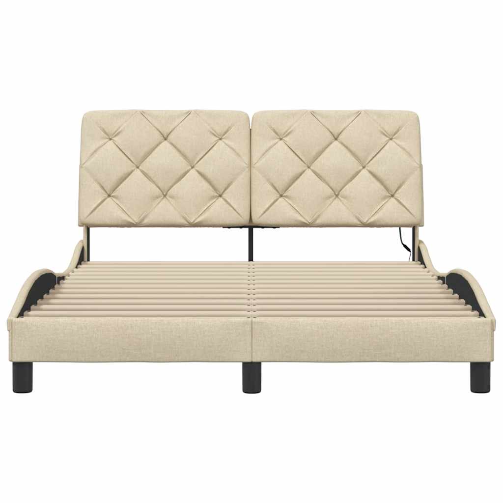 Bettgestell mit LED ohne Matratze Creme 140x200 cm Stoff