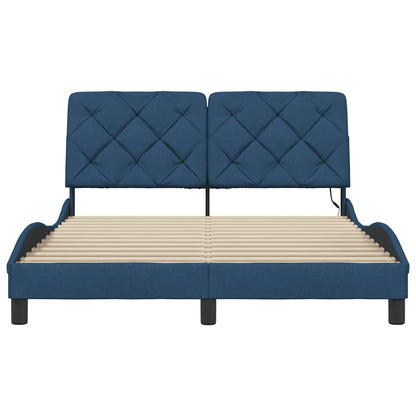 Bettgestell mit LED ohne Matratze Blau 140x200 cm Stoff