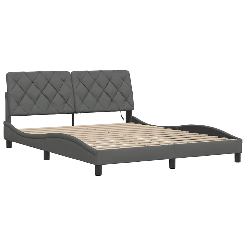 Bettgestell mit LED ohne Matratze Dunkelgrau 160x200 cm Stoff