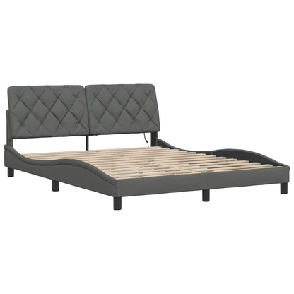 Bettgestell mit LED ohne Matratze Dunkelgrau 160x200 cm Stoff