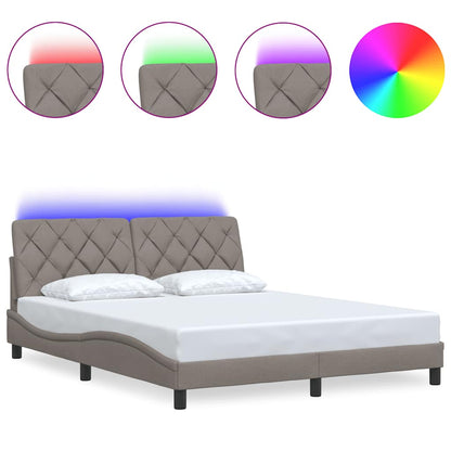 Bettgestell mit LED ohne Matratze Taupe 160x200 cm Stoff