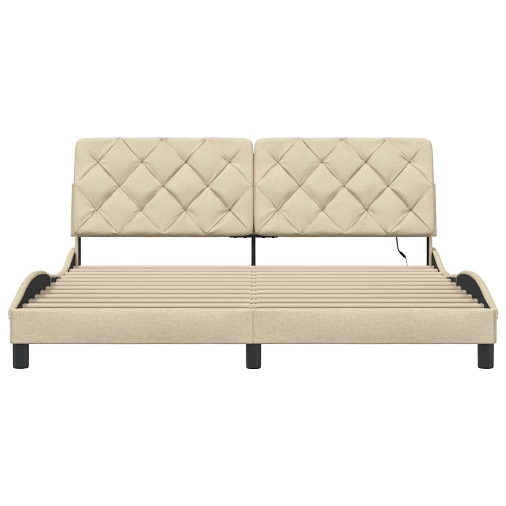 Bettgestell mit LED ohne Matratze Creme 180x200 cm Stoff