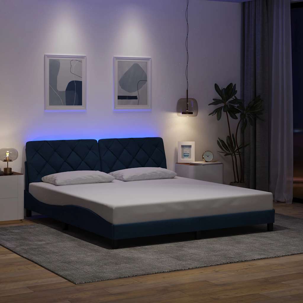 Bettgestell mit LED ohne Matratze Blau 180x200 cm Stoff