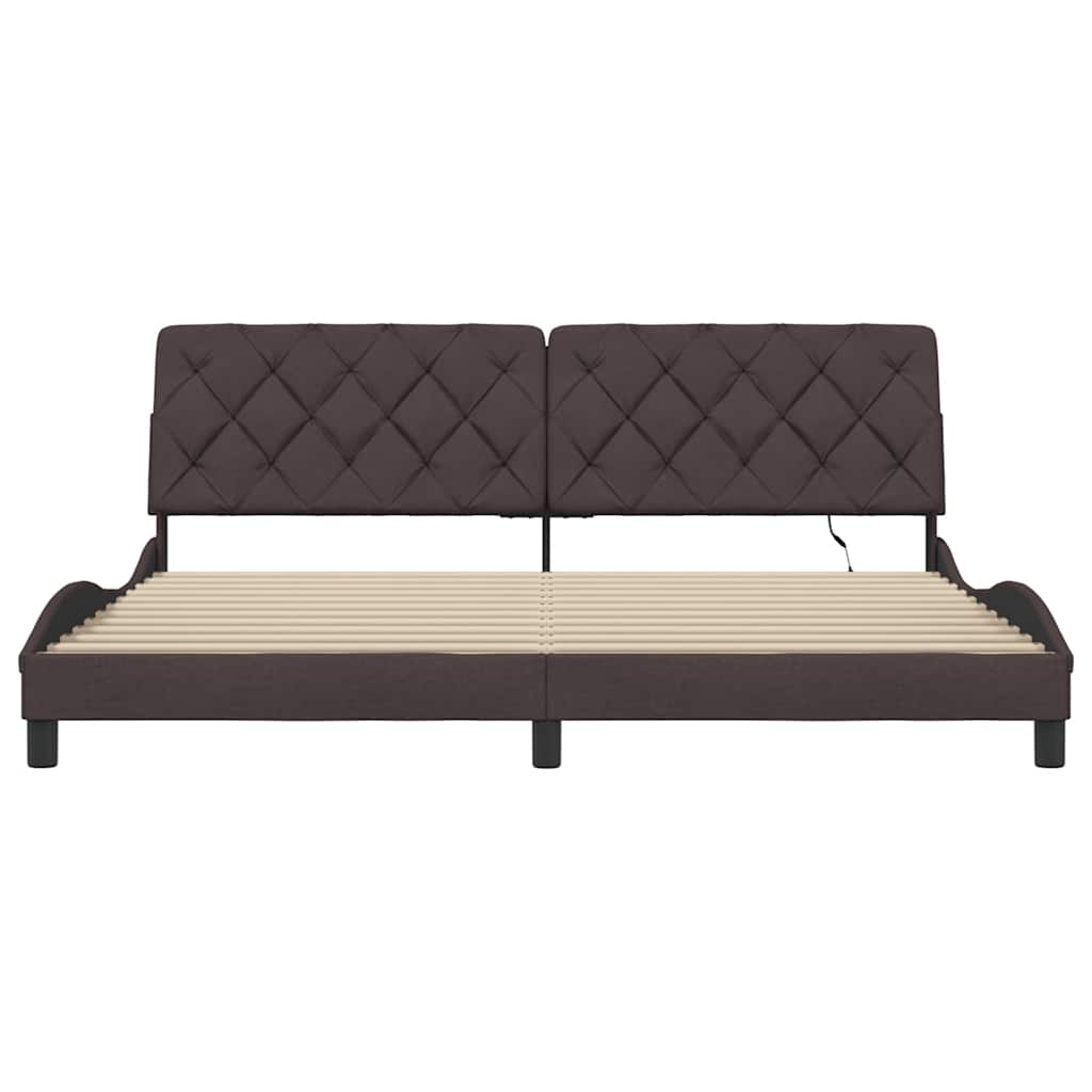 Bettgestell mit LED ohne Matratze Dunkelbraun 200x200 cm Stoff