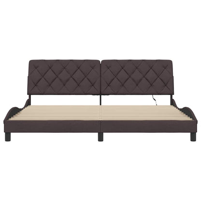 Bettgestell mit LED ohne Matratze Dunkelbraun 200x200 cm Stoff