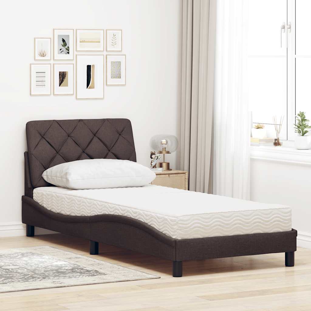 Bett mit Matratze Dunkelbraun 80x200 cm Stoff