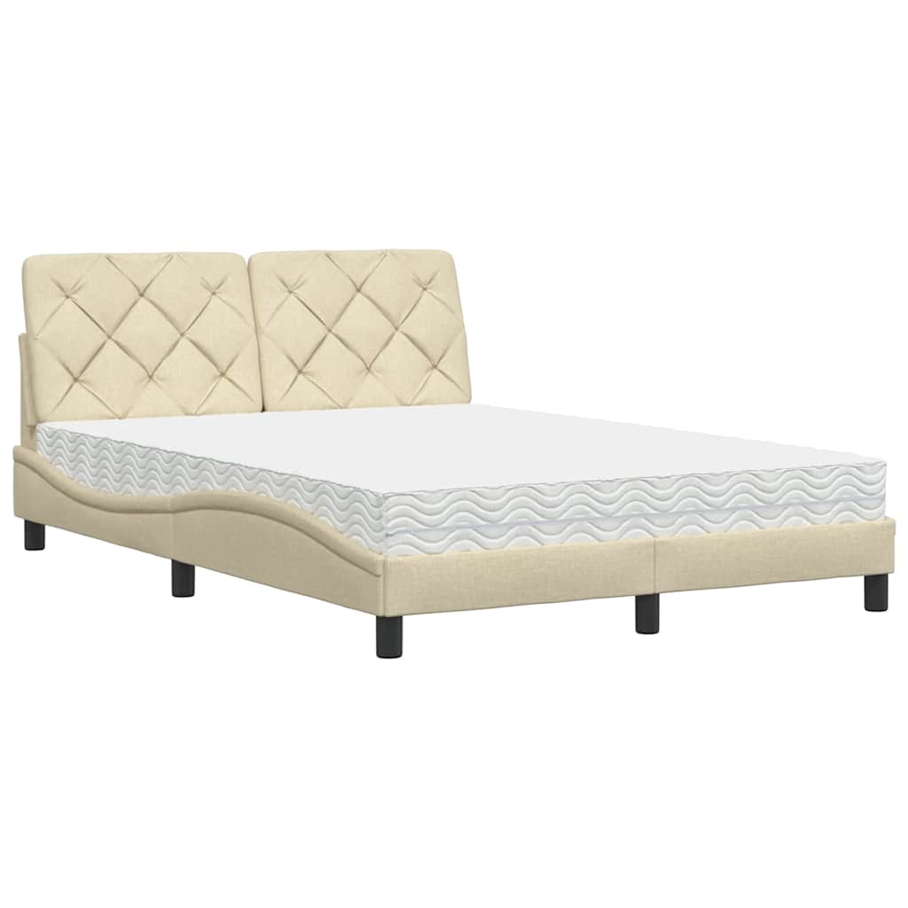 Bett mit Matratze Creme 140x190 cm Stoff