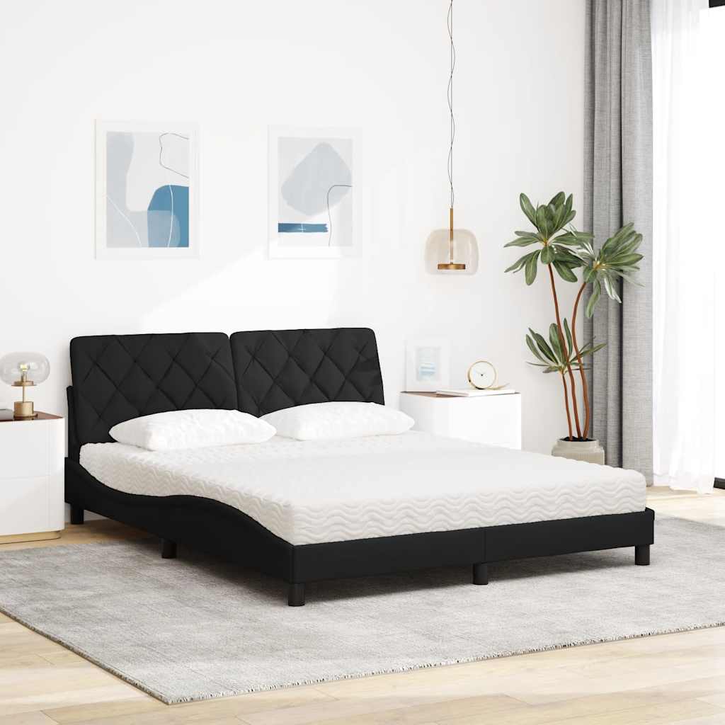 Bett mit Matratze Schwarz 160x200 cm Stoff