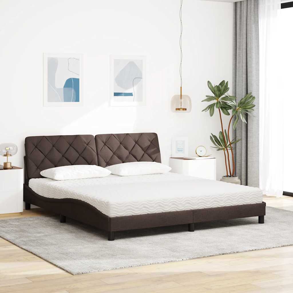 Bett mit Matratze Dunkelbraun 180x200 cm Stoff