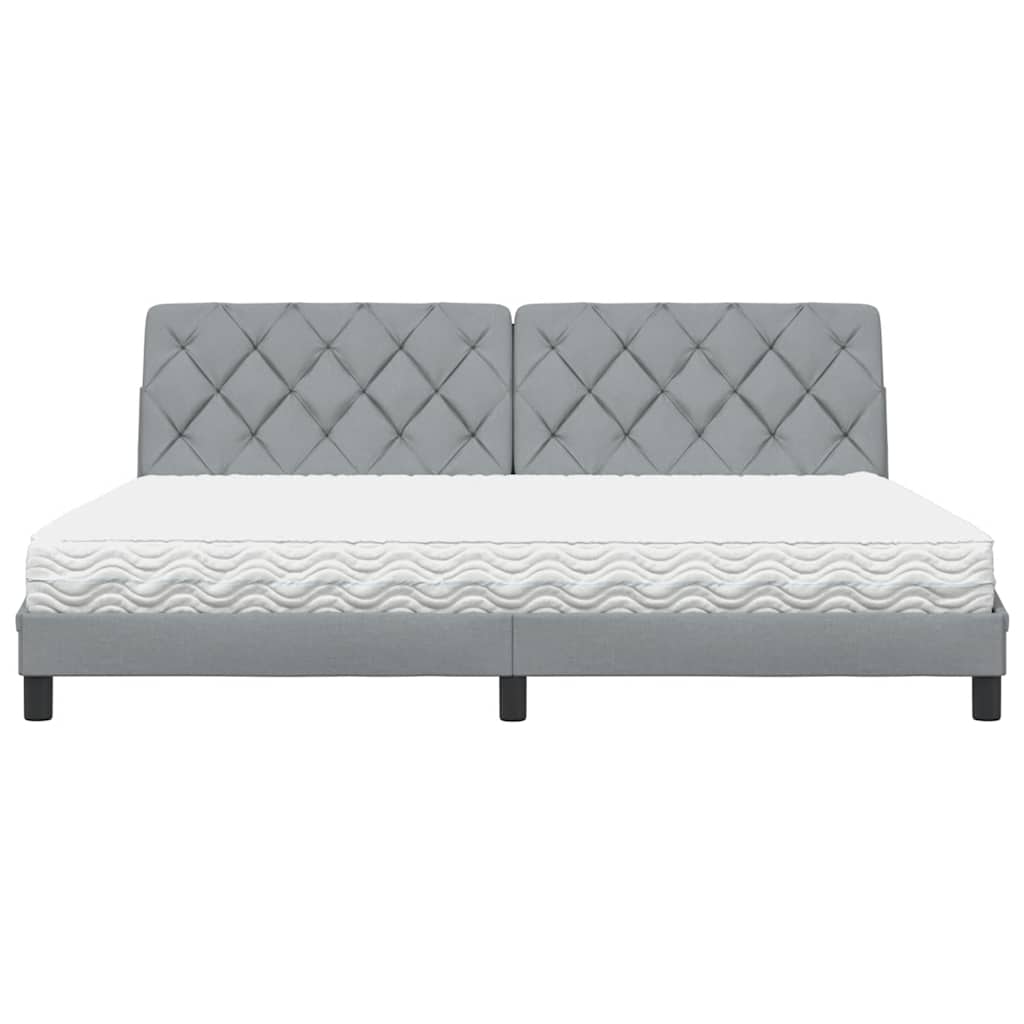 Bett mit Matratze Hellgrau 200x200 cm Stoff