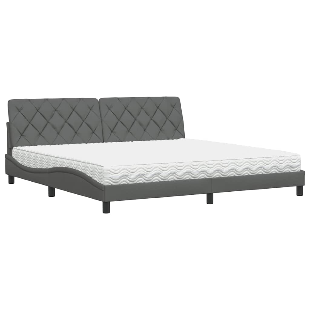 Bett mit Matratze Dunkelgrau 200x200 cm Stoff