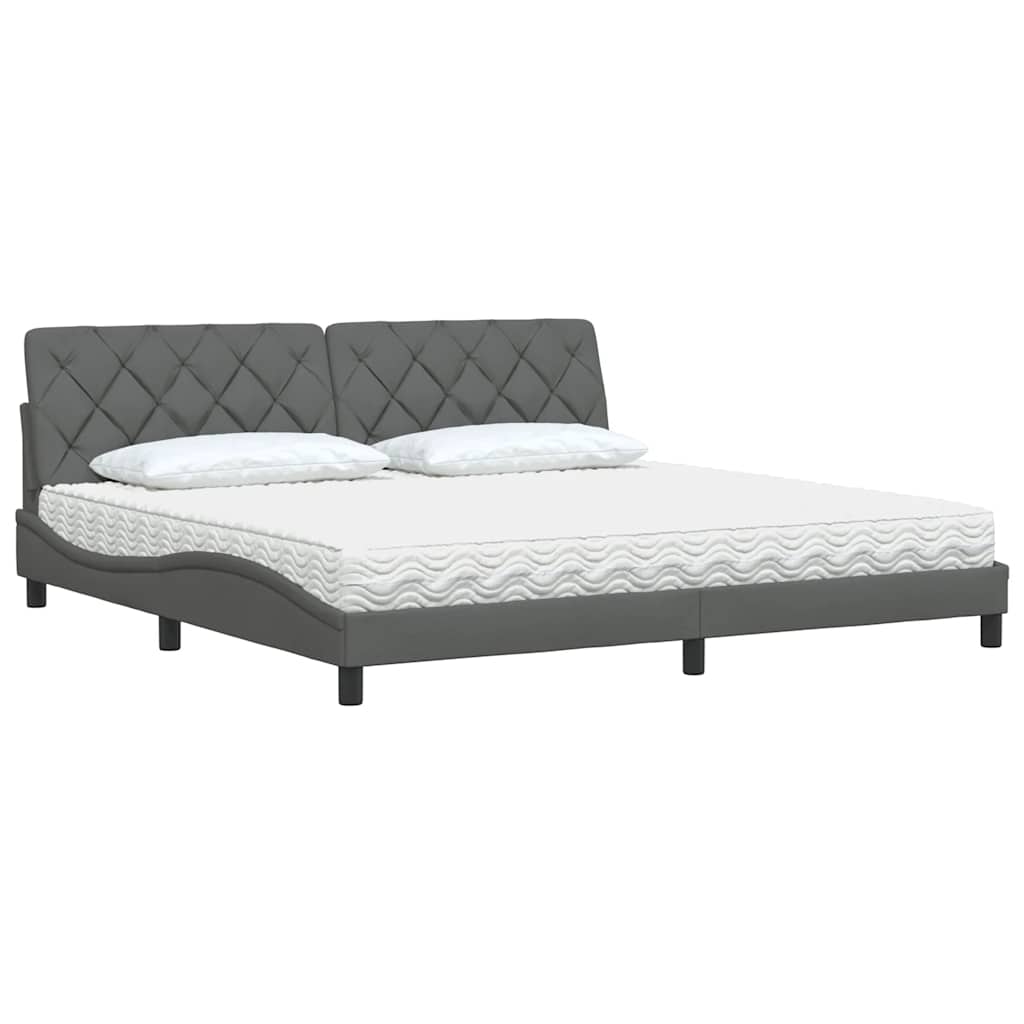 Bett mit Matratze Dunkelgrau 200x200 cm Stoff