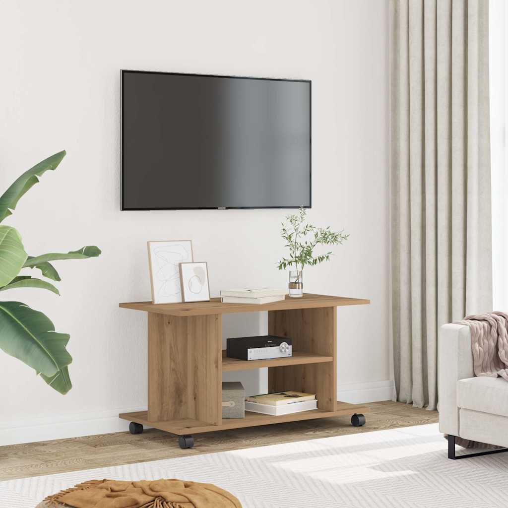 TV-Regal mit Rollen Artisan-Eiche 80x40x45 cm Holzwerkstoff