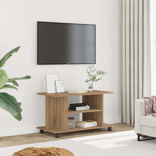 TV-Regal mit Rollen Artisan-Eiche 80x40x45 cm Holzwerkstoff
