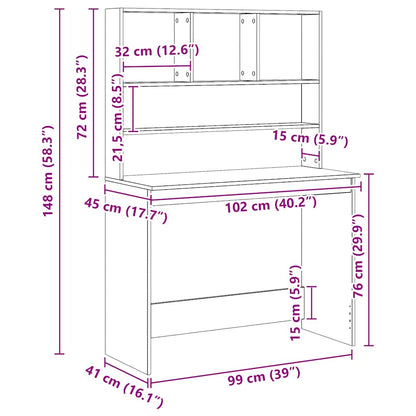 Schreibtisch mit Regal Artisan-Eiche 102x45x148cm Holzwerkstoff