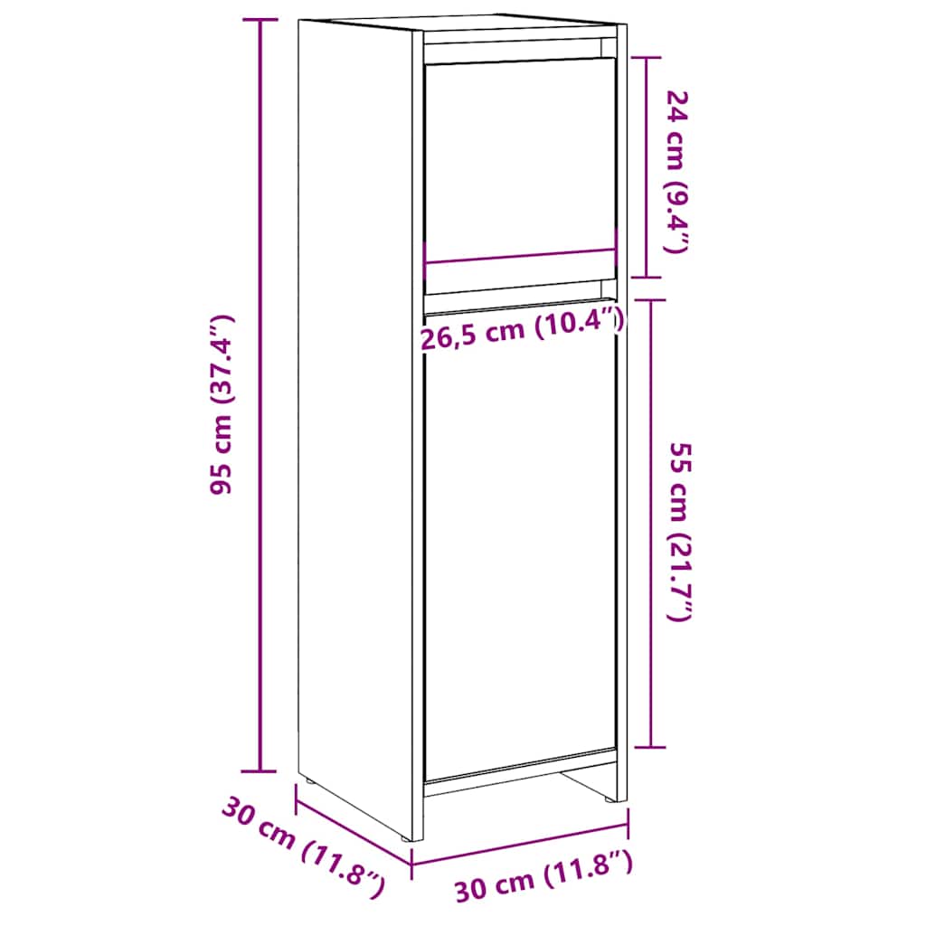 Badeværelsesskab Beton Grå 30x30x95 cm Træ Materiale