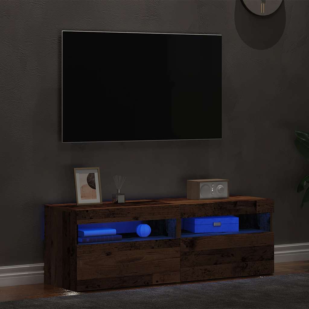 TV-skabe med LED lys 2 stk Gammelt trælook træmateriale