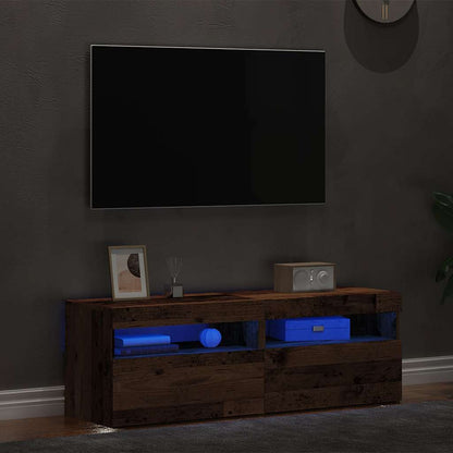 TV-skabe med LED lys 2 stk Gammelt trælook træmateriale