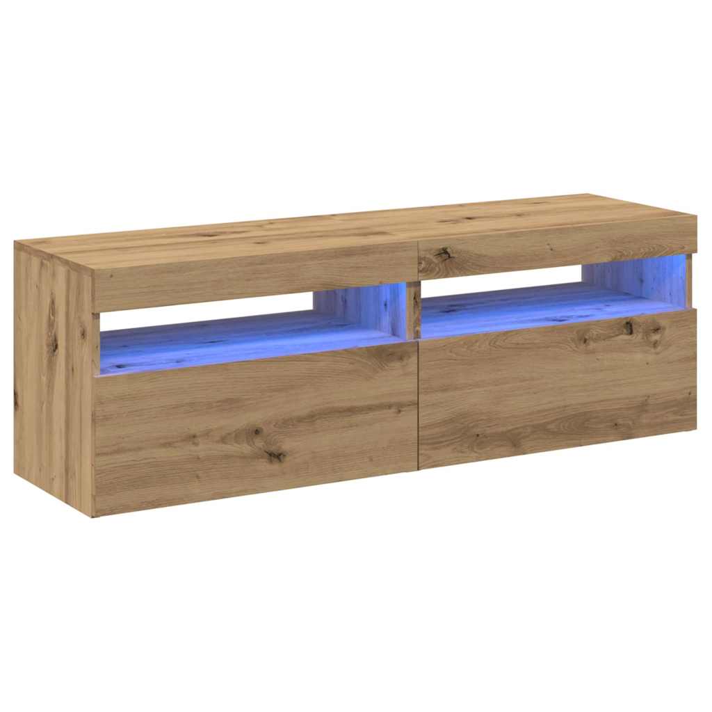 TV-skabe med LED-lys 2 stk Artisan egetræ materiale