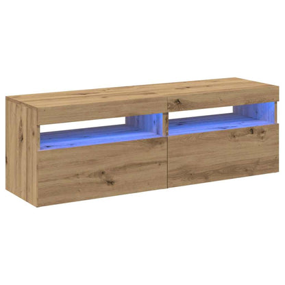 TV-skabe med LED-lys 2 stk Artisan egetræ materiale