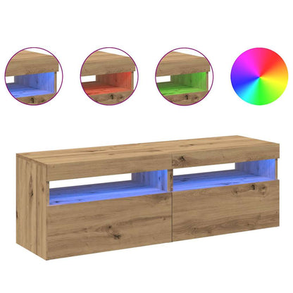 TV-skabe med LED-lys 2 stk Artisan egetræ materiale