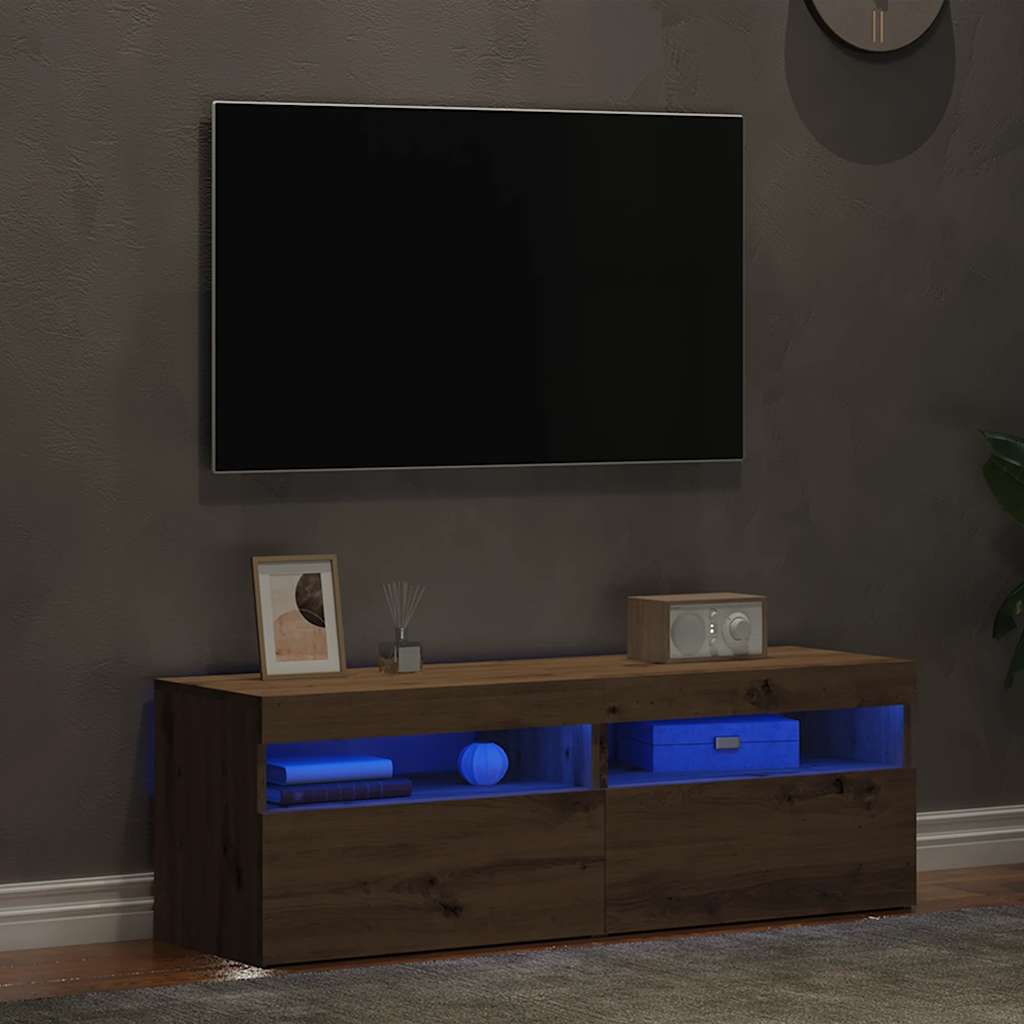 TV-skabe med LED-lys 2 stk Artisan egetræ materiale