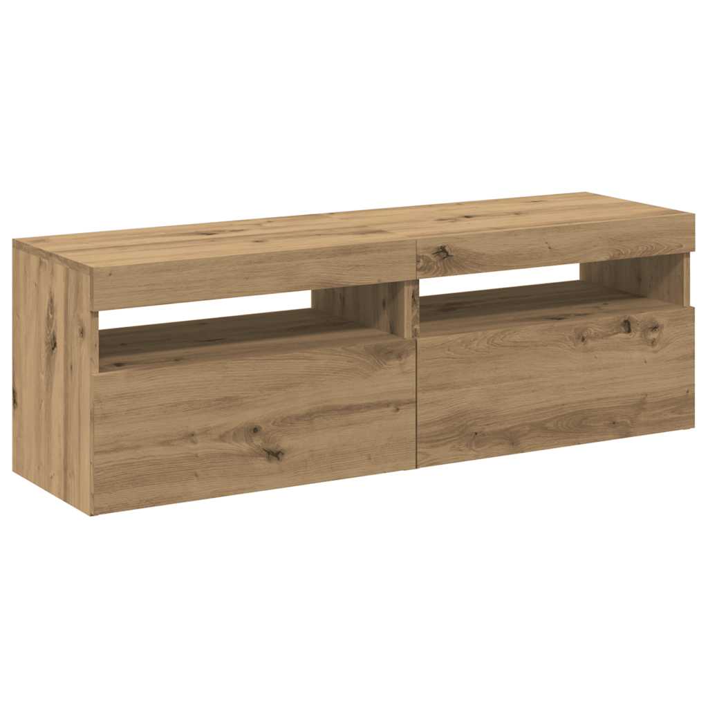 TV-skabe med LED-lys 2 stk Artisan egetræ materiale