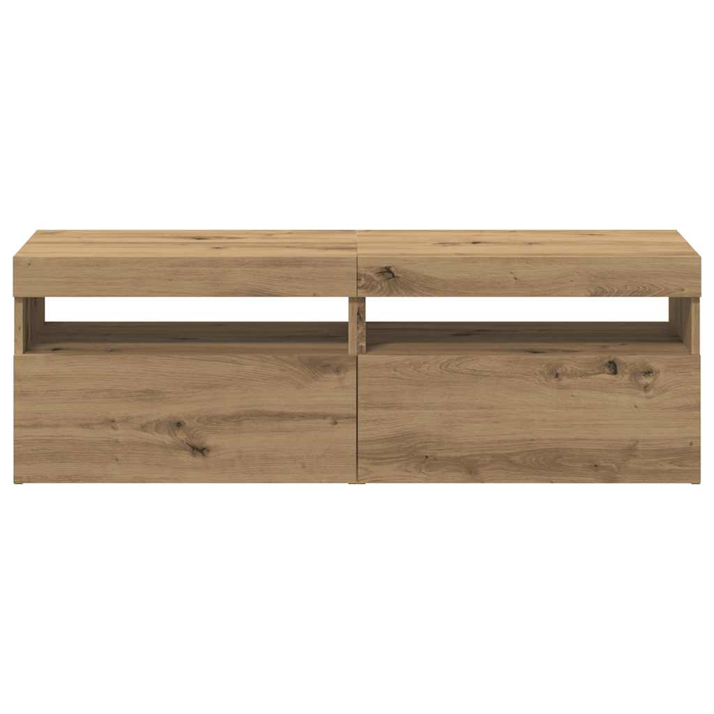 TV-skabe med LED-lys 2 stk Artisan egetræ materiale
