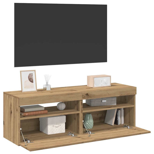 TV-skabe med LED-lys 2 stk Artisan egetræ materiale