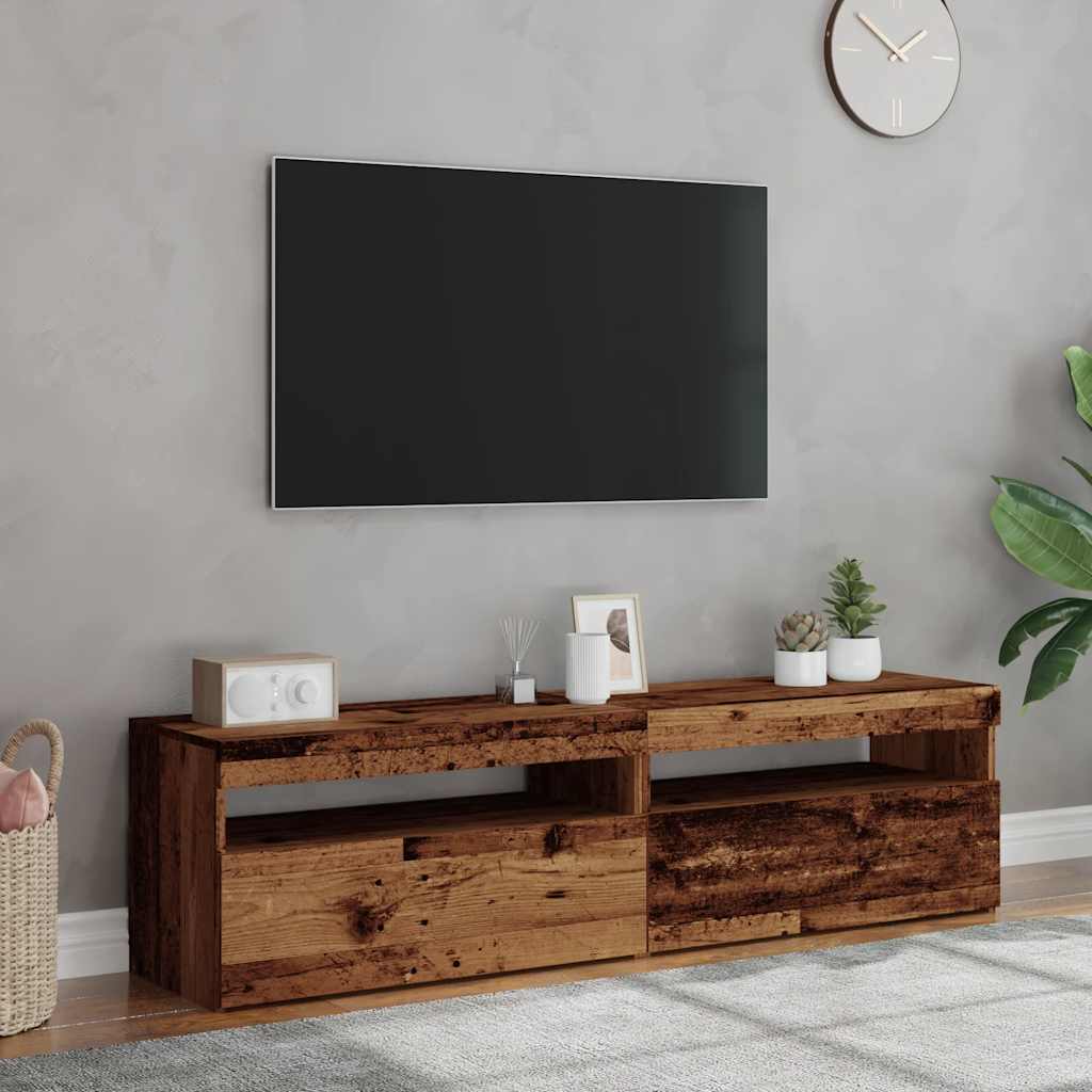 TV-skabe med LED lys 2 stk Gammelt trælook træmateriale