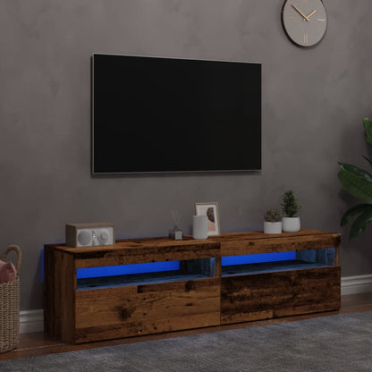 TV-skabe med LED lys 2 stk Gammelt trælook træmateriale
