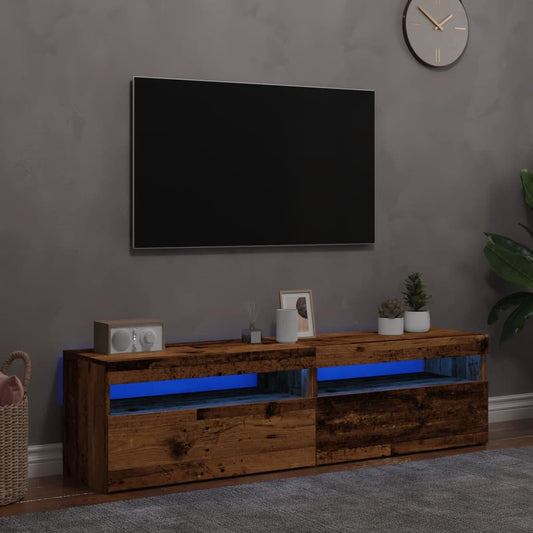 TV-skabe med LED lys 2 stk Gammelt trælook træmateriale