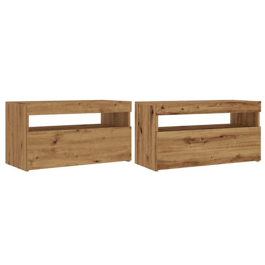 TV-skabe med LED-lys 2 stk Artisan egetræ materiale
