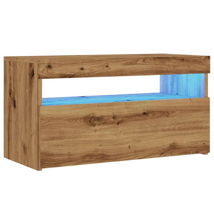 TV-skabe med LED-lys 2 stk Artisan egetræ materiale