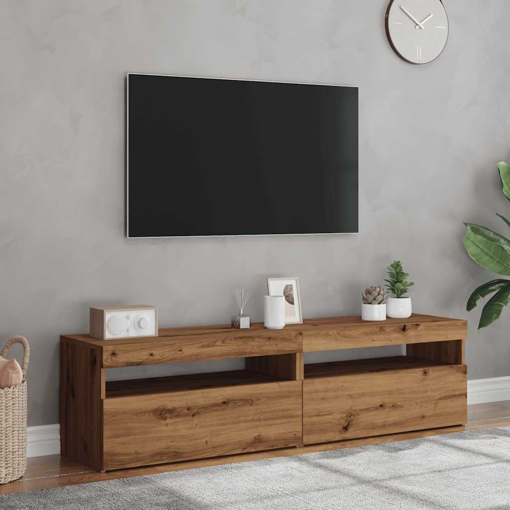 TV-skabe med LED-lys 2 stk Artisan egetræ materiale