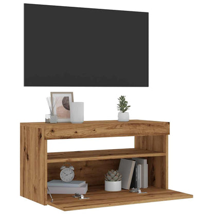 TV-skabe med LED-lys 2 stk Artisan egetræ materiale