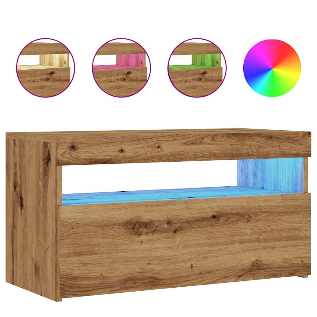 TV-skabe med LED-lys 2 stk Artisan egetræ materiale