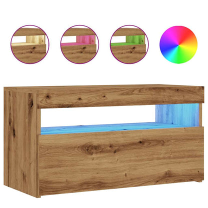 TV-skabe med LED-lys 2 stk Artisan egetræ materiale