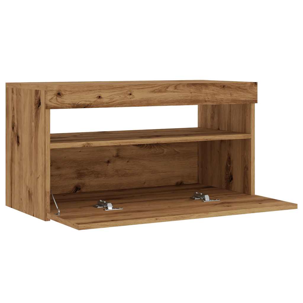 TV-skabe med LED-lys 2 stk Artisan egetræ materiale