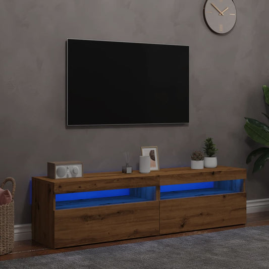 TV-skabe med LED-lys 2 stk Artisan egetræ materiale