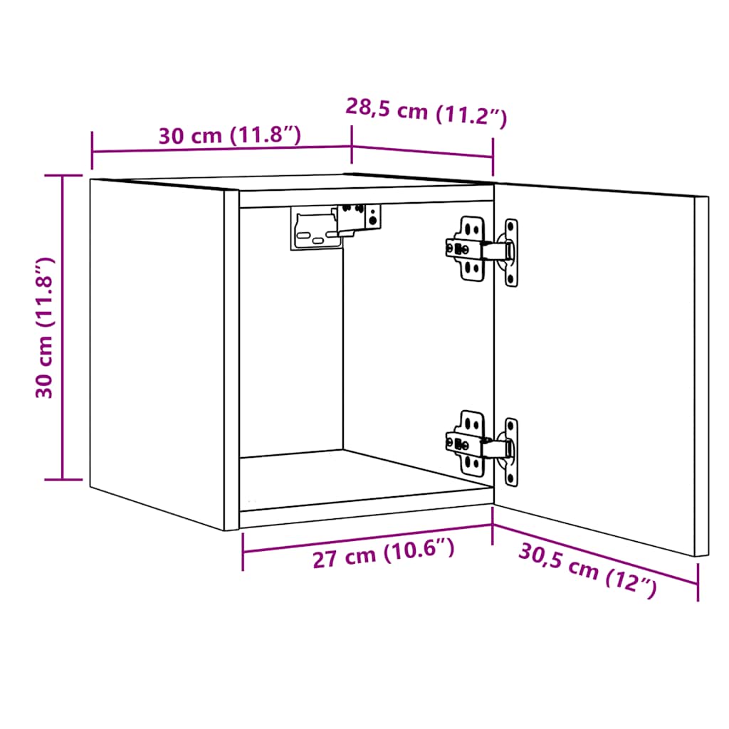 TV vægskab gammelt træ look 30,5x30x30 cm
